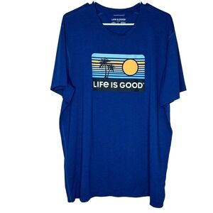 Life is Good Active T-Shirt Men's Size L Palm Tree Graphic‎ Blue